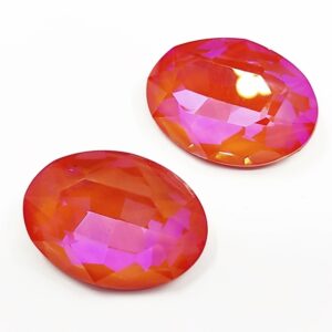 Due cabochon ovali in cristallo arancione AB Mocha Fluo 13x18mm per bigiotteria fai da te e soutache.