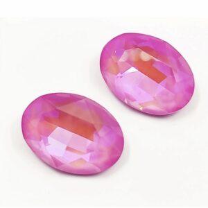 Due cabochon cristallo ovale rosa in cristallo AB Mocha Fluo 13x18mm per bigiotteria fai da te e soutache.