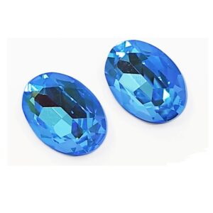 Due Cabochon cristallo ovale 14x10mm blu Capri brillante per bigiotteria fai da te e soutache.
