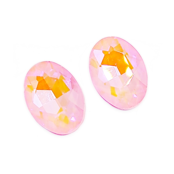 Cabochon ovale 14x10mm rosa confetto con riflessi dorati AB mocha per bigiotteria e beading.