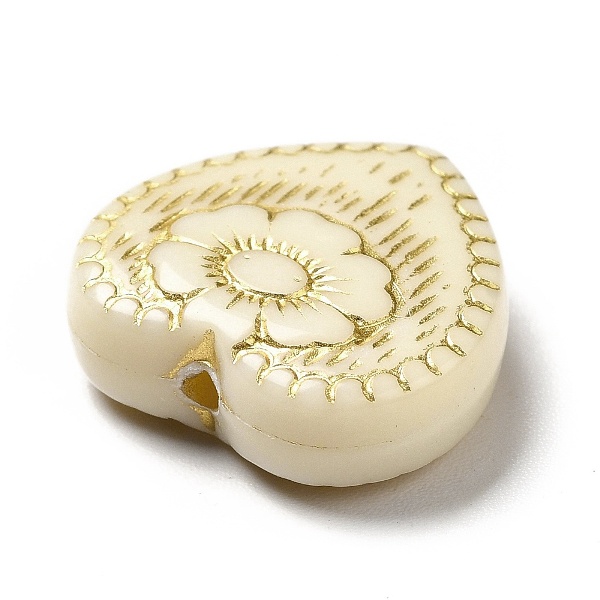 Perlina cuore con il foro passante, colore beige placcatura colore oro, stile vintage.