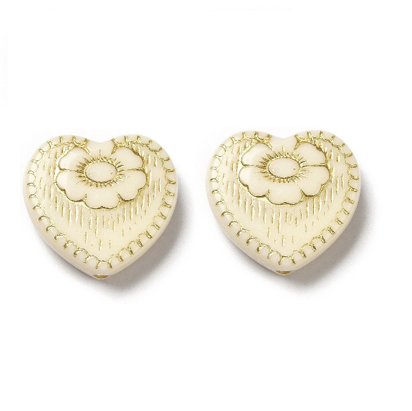 Leggere perline a cuore per orecchini, colore beige con placcatura oro.