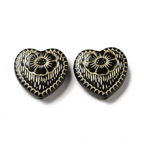 Leggere perline a cuore per orecchini, vintage colore nero con placcatura colore oro.